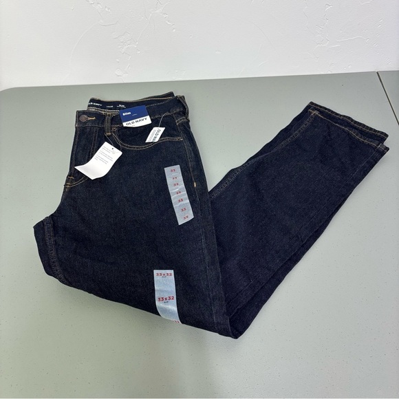 Old Navy NWT Men's Denim Dark Wash Jeans Slim 33x32 Flex Basic Slim - Picture 1 of 7